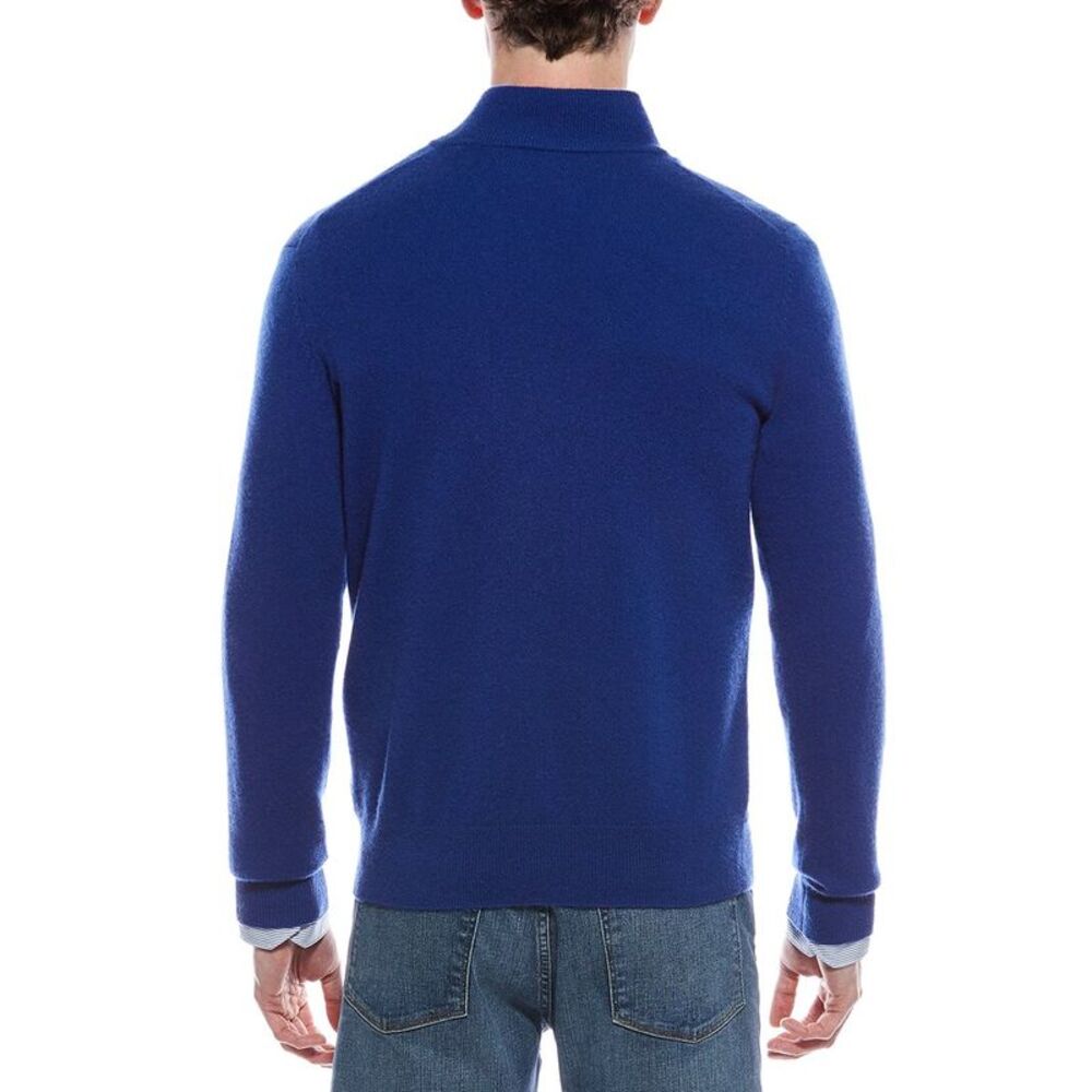Forte Mens  Cashmere Mock Neck Cashmere 1/4-Zip Sweater, Blue - Picture 2 of 3